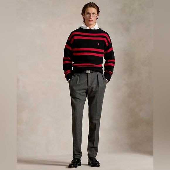 Men’s Ralph Lauren Red and Black Striped Wool Sweater Size XL New Without Tag - Picture 3 of 10